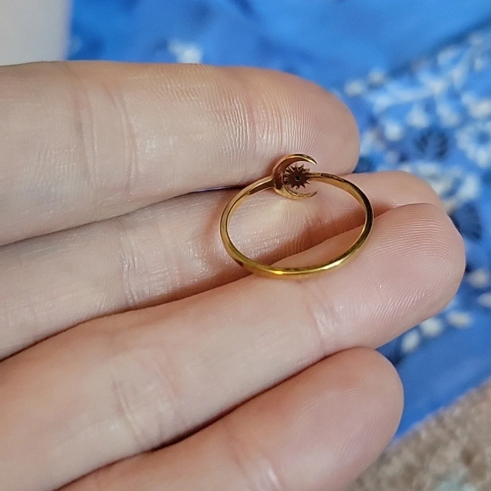 Goldtone Dainty Moon & Star Ring